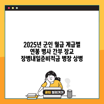 2025년 군인 월급 계급별 연봉 병사 간부 장교 장병내일준비적금 병장 상병