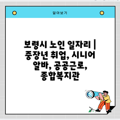 보령시 노인 일자리 | 중장년 취업, 시니어 알바, 공공근로, 종합복지관