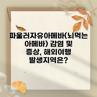 파울러자유아메바(뇌먹는 아메바) 감염 및 증상, 해외여행 발생지역은?