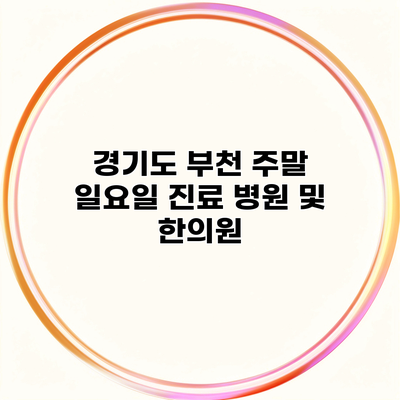 경기도 부천 주말 일요일 진료 병원 및 한의원