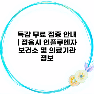 독감 무료 접종 안내 | 정읍시 인플루엔자 보건소 및 의료기관 정보