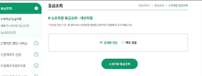 등급 조회 시 개인 또는 법인사업자 선택 화면