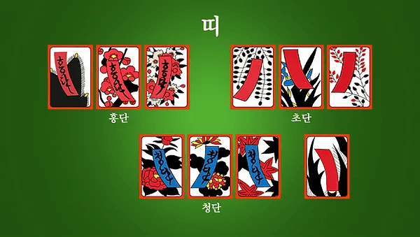 홍단 청단 초단으로 나뉘는 고스톱 띠 패